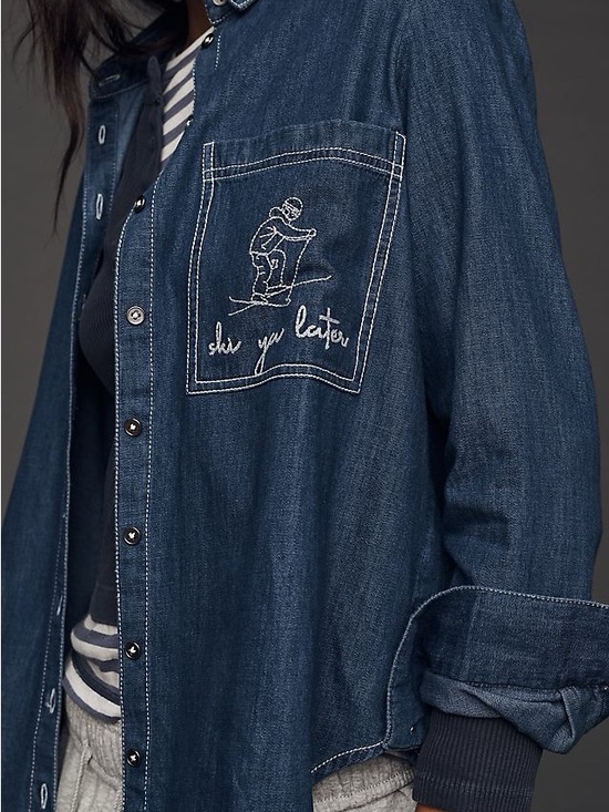Pilcro Tops - Pilcro Ski motif long sleeve denim button down